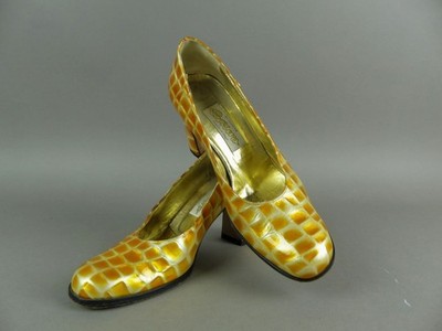 Sauro Damen Schuhe Pumps Gr. 36,5 Lackleder Gelb Vintage Highheels (W)