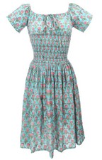 Boho Minikleid, handbedrucktes luftiges Sommerkleid, Baumwollkleid - türkis