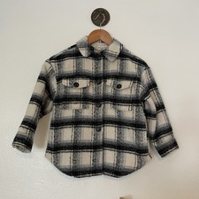 Gap Kids Plaid Shirt Jacket, Black  White, Size Small