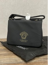Versace Parfums Womens Black & Gold Medusa Logo Print Crossbody Bag Handbag