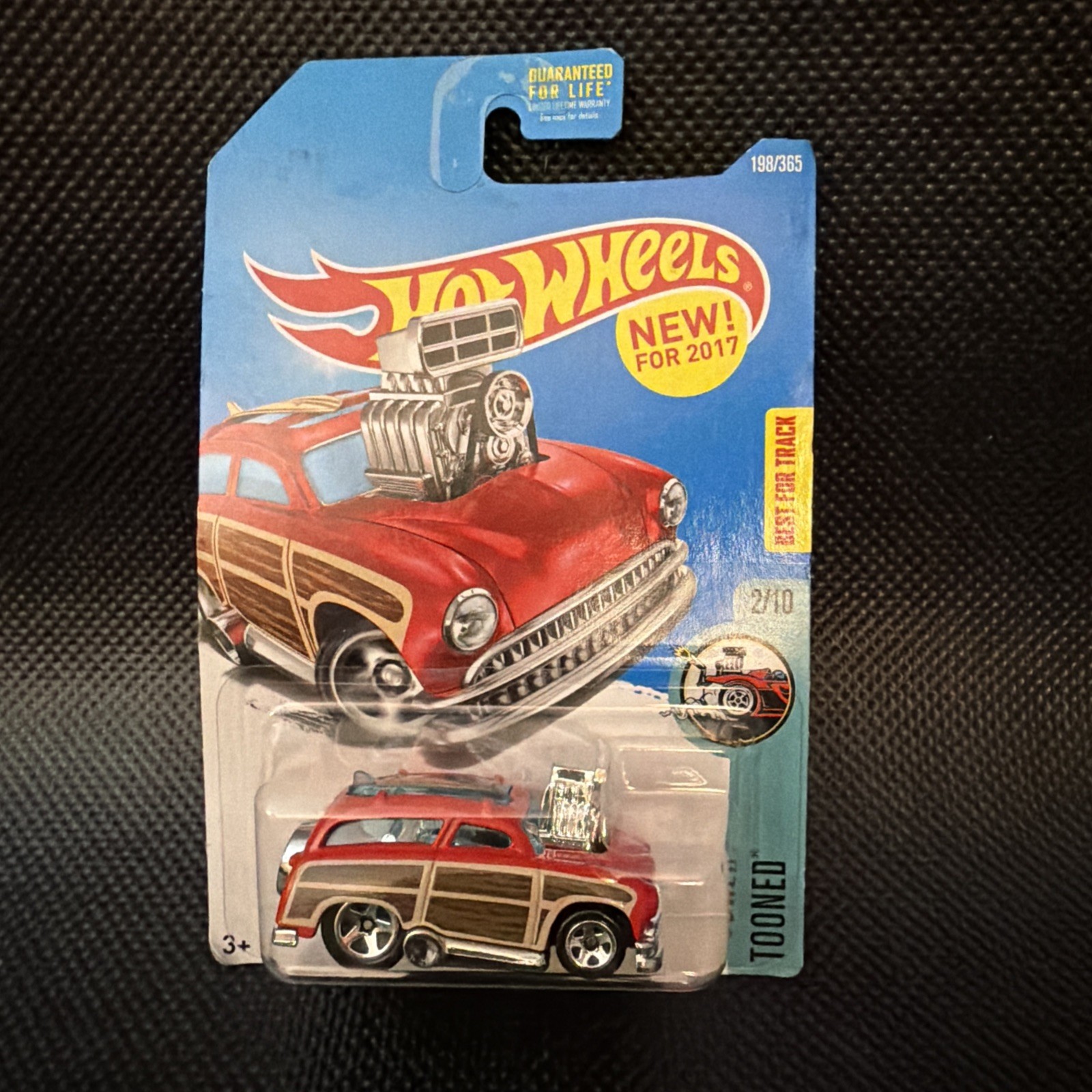 2017 Hot Wheels #198 Tooned 2/10 SURF 'N TURF Red w/Chrome 5 Spoke Wheels
