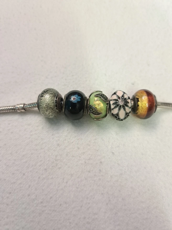 Pandora моменты 925 змея цепочка браслет с 5 стекла/эмали бисер ~ 7,5 дюймов - Изображение 2 из 4