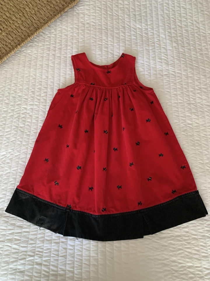 Samantha Says Girl Jumper Dress Sz 6X Red Corduroy Black Trim Scottie Dog Button - Image 3 of 4
