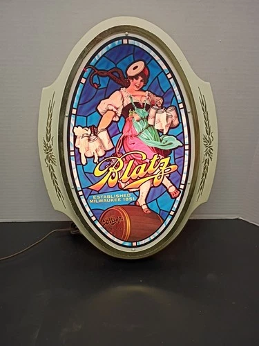 Vintage Blatz Beer Sign Lighted, 16x11 Inches, Valerie Girl