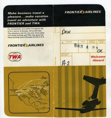 Frontier & TWA Airlines Ticket Jacket Trip Pass 1967 Tulsa Denver Albuquerque