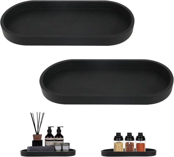 Badezimmer Tablett 2Er Set Dekotablett Deko Tablett Schwarz Silikon Ablageschale-image