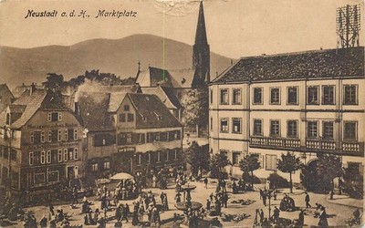 AK - Neustadt a.d. Haardt - Pfalz - Marktplatz Markttag - Geschäfte Brunnen - Li