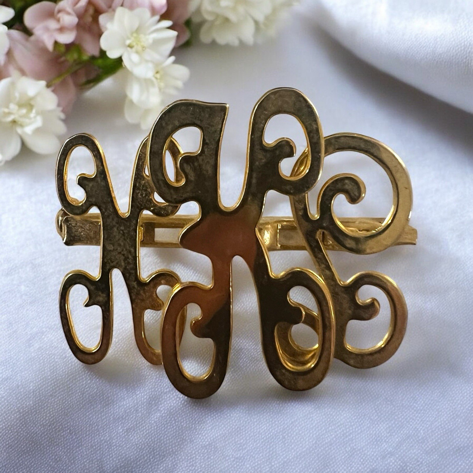 Vintage Monogram Triple Script Initials Gold-Tone… - image 2