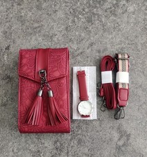 Handtasche Damen rot mit zwei verschiedenen Riemen + Armbanduhr neuwertig