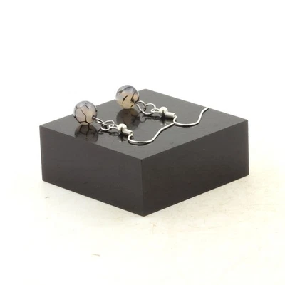 Boucles D'oreilles 1 Perle Agate veines de Dragon 8 mm en acier Fabriqué en Fra - Photo 1/2