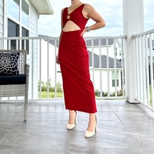 Vintage 310 For Shox Red Cutout Maxi Dress Size Small Back Slit & Cutout