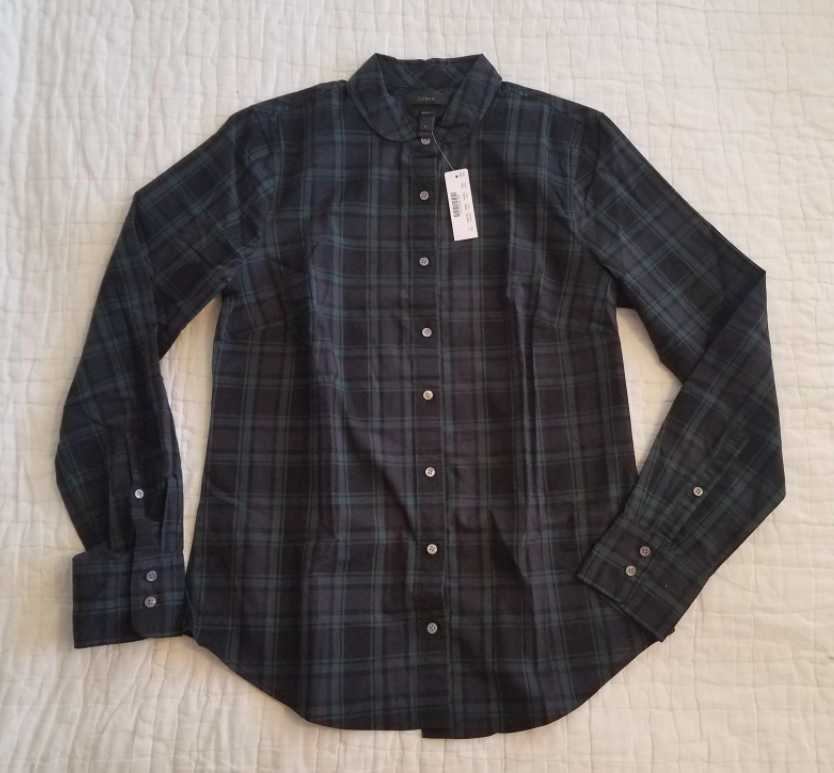 NEW WOMEN'S J CREW CLUB-COLLAR PERFECT SHIRT IN BLACK WATCH PLAID