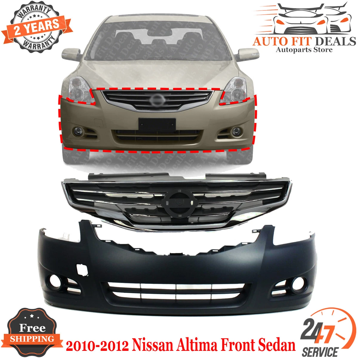 Front Bumper Cover Prime Plastic Grille For 2010 2012 Nissan
