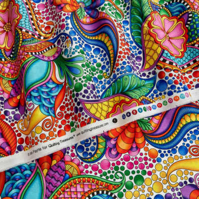 Fabric Carnivale Dots Geometric Neon on White QT Cotton 1/4 yard