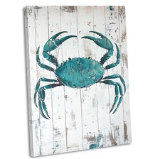 Teal Crab Canvas Wall Art Print Nautical Beach House Decor Rustic Ocean Picture