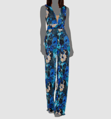 Dress The Population Women's Blue Illusion Plunge Hunter Jumpsuit Size XL