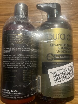 PURA D'OR Advanced Therapy Shampoo & Conditioner Set Reduces Thinning 16oz NEW