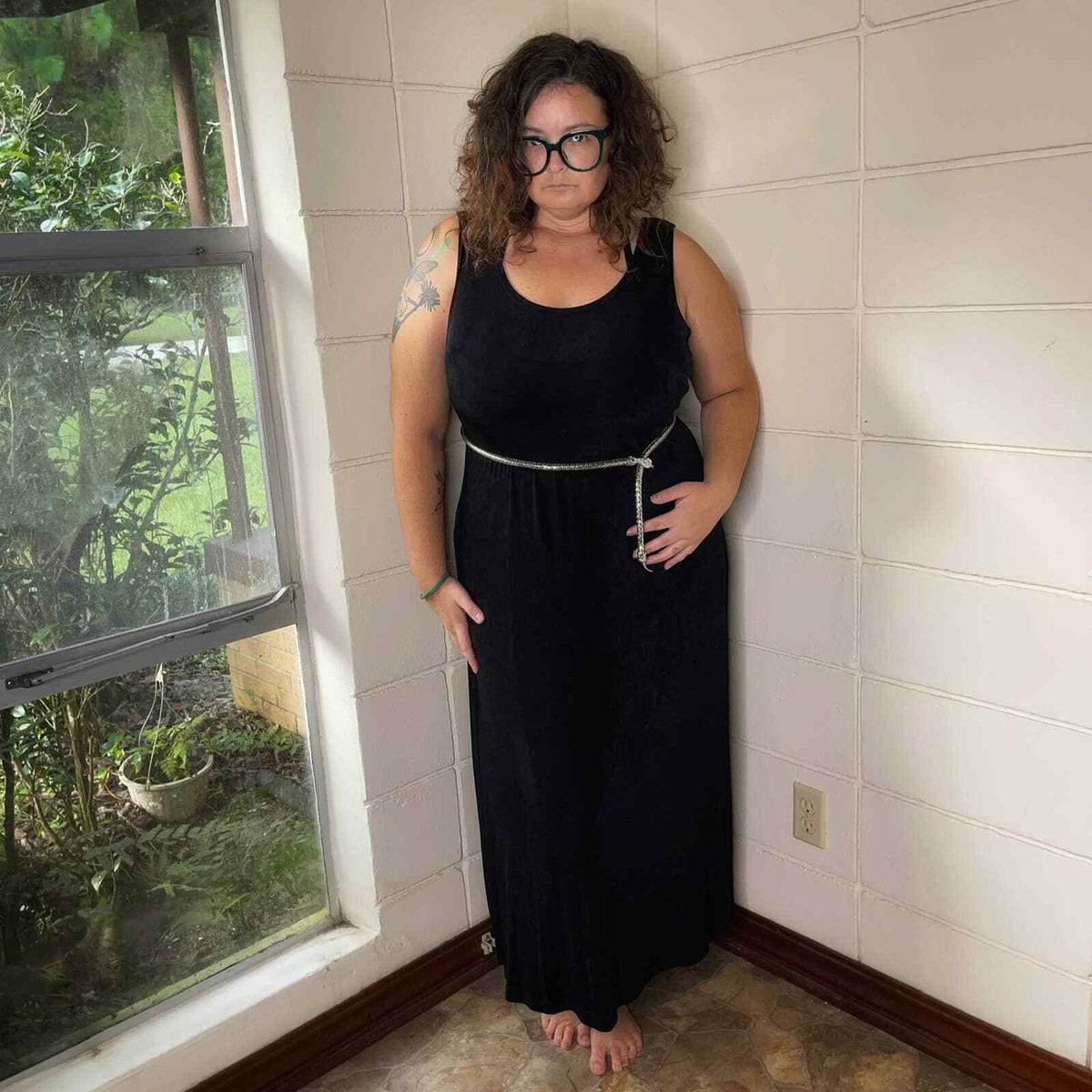 Vintage 90s Slinky Black Maxi Dress Sleeveless Witchy Volup Ronni