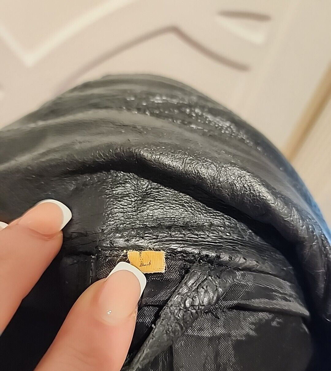 Leather Bomber Jacket Men's Large Patchwork Black… - image 16