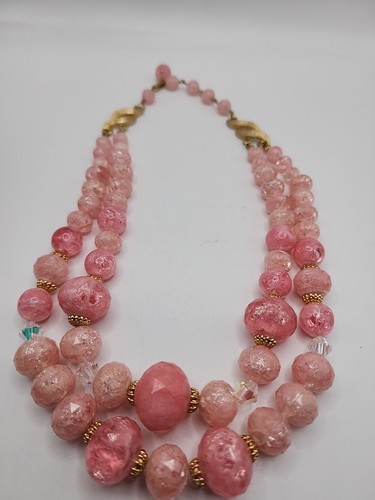 Set Gioielli Vintage Collana 16 Pollici Clip On Orecchini 1 Pollice Perline Rosa... - Foto 7 di 24