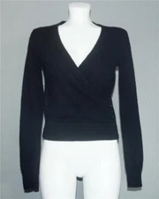 THE LIMITED Criss Cross V-Neck Side Buttons Angora & Wool Black Sweater Wm S NWT