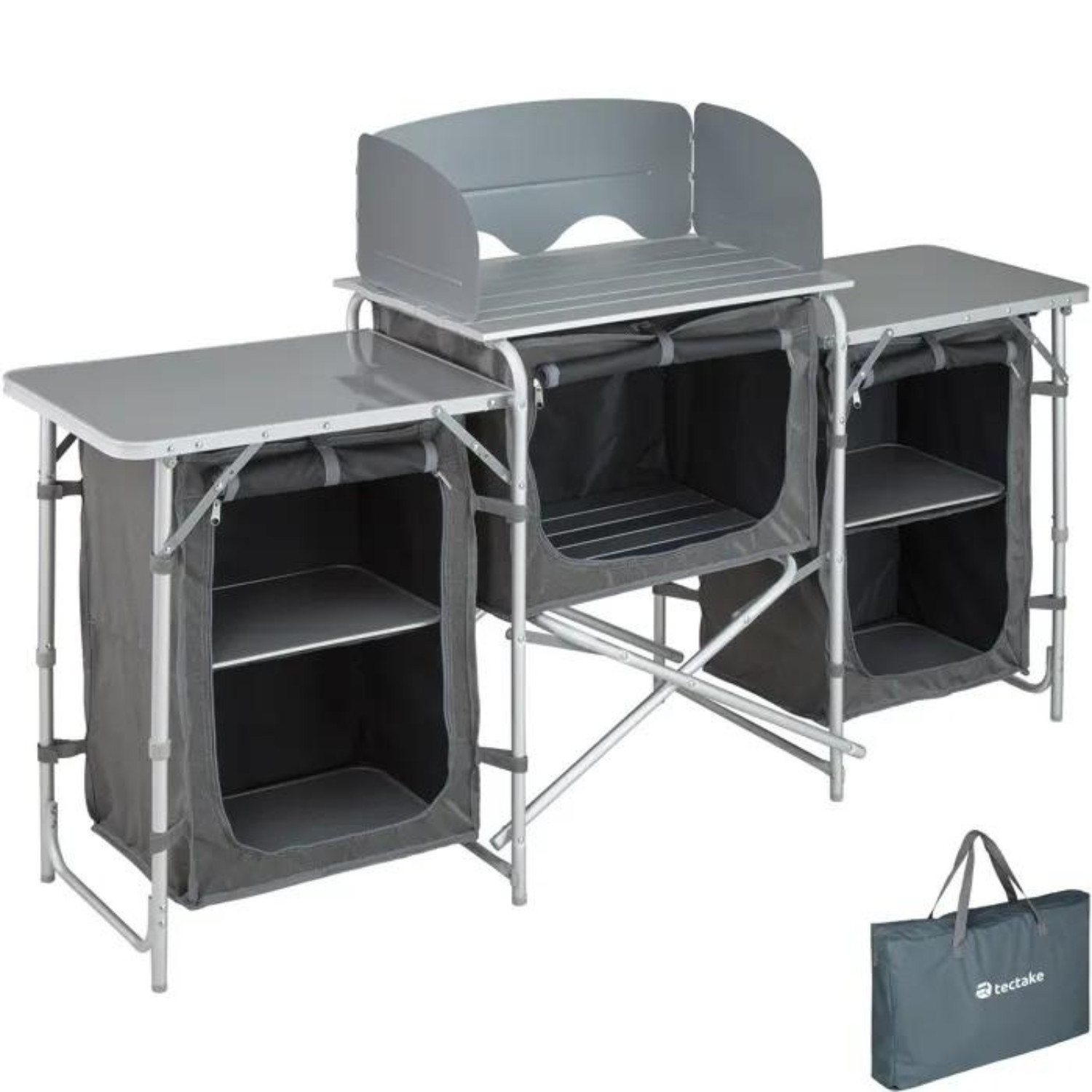 Cuisine d’extérieur pliante compacte et meuble de camping modulable gris