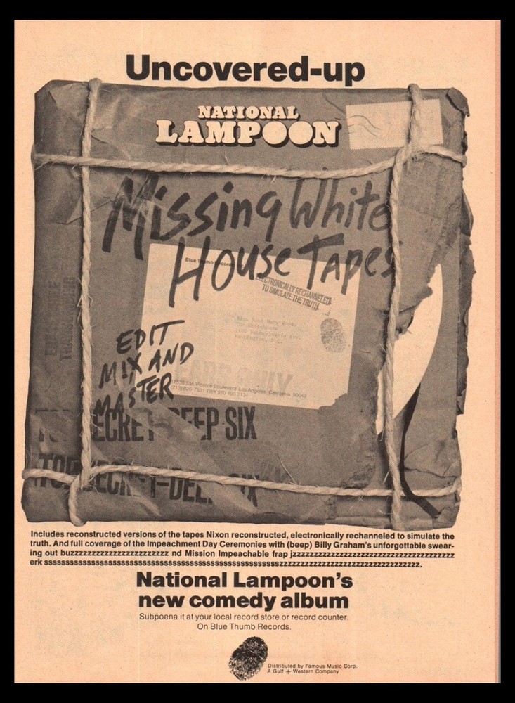 1974 National Lampoon White House Tapes-Print ad / mini-poster-VTG1970’s comedy