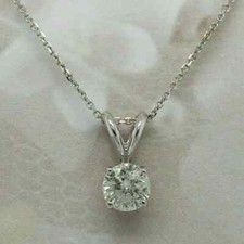 1.00 Ct Round Created Diamond Solitaire Pendant Necklace 14k White Gold Plated