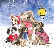 WRENDALE LUXURY CHRISTMAS CARD~HOLY NIGHT~ SINGING DOGS ~ SMALL SINGLE CARD~12cm
