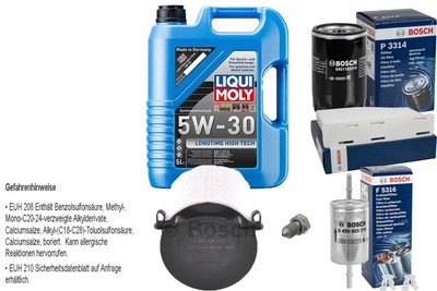 BOSCH Inspektionspaket 5L Liqui Moly Longtime High Tech 5W-30 für VW Golf Plus