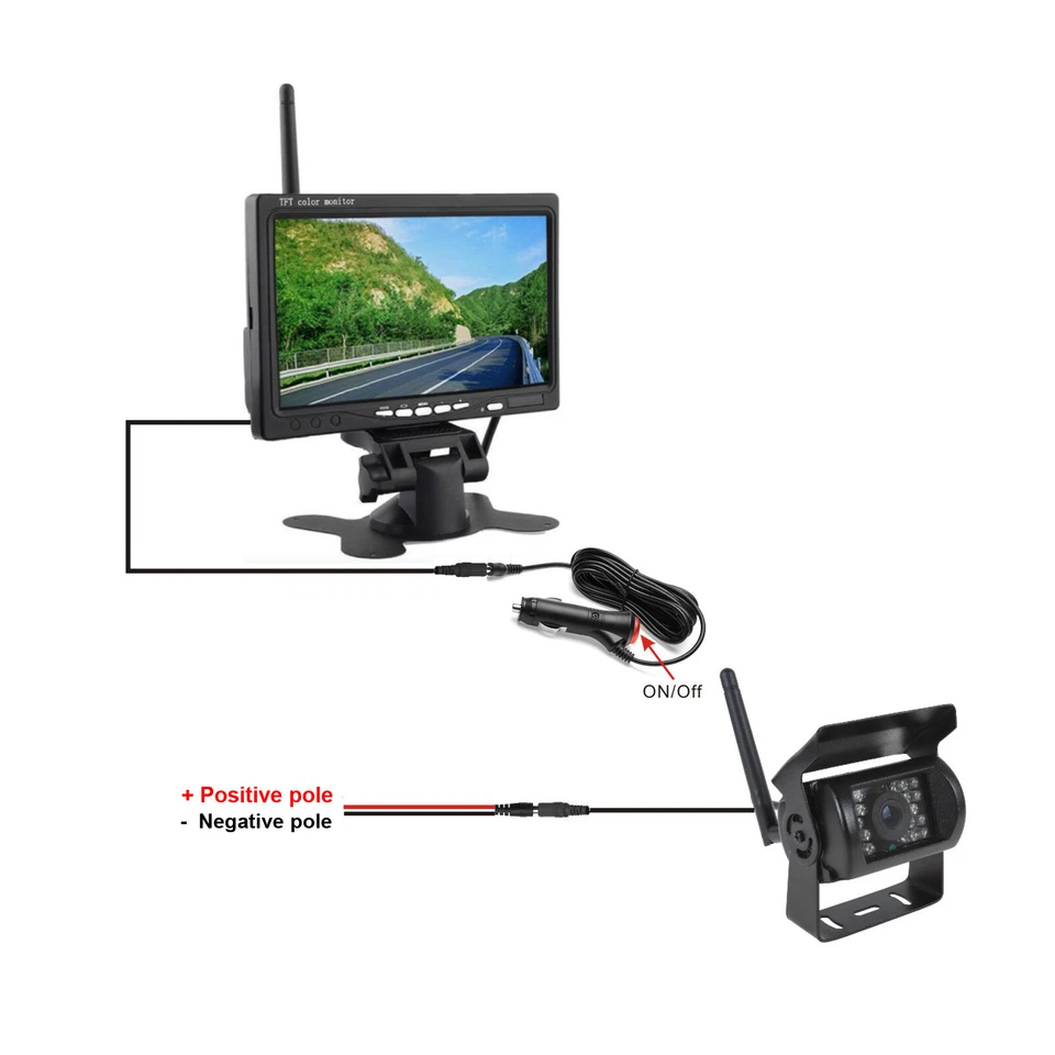 12-24V Digital Wireless Backup Camera w/ 7" Car Monitor for Truck Caravan RVs - Image 3 of 4