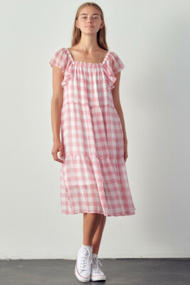 knee length dresses for ladies Sage Gingham Seersucker Amy Dress
