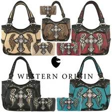 Western Cross Wings Country Handbag Concealed Carry Purse Women Purse Wallet Set