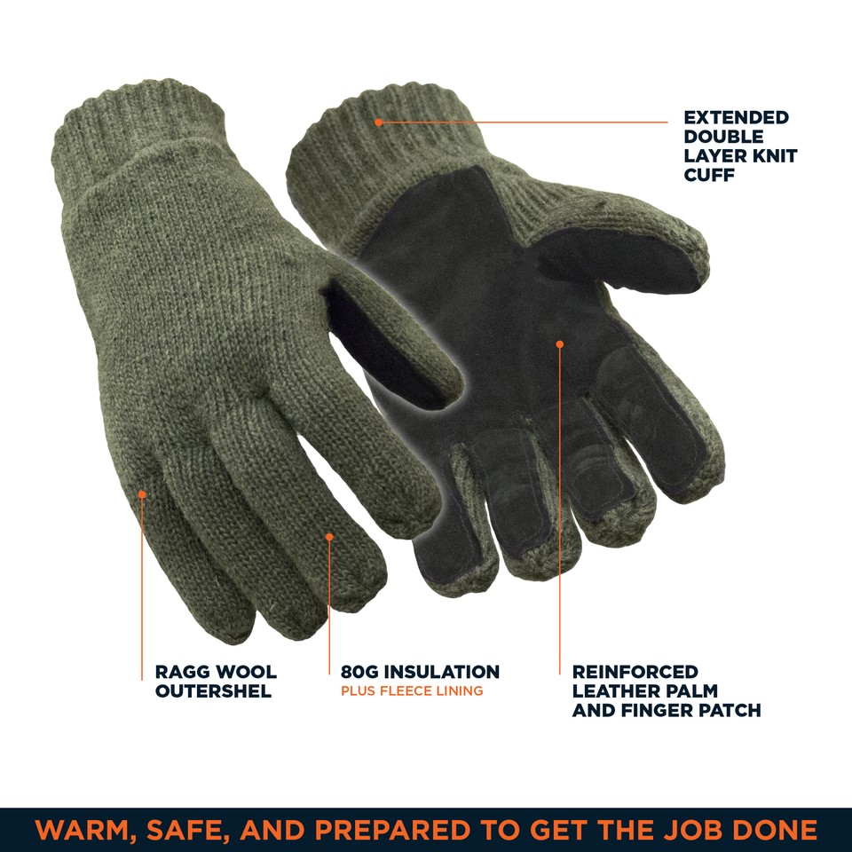 RefrigiWear Insulated Wool Leather Palm Glove - Extreme Cold Protection ...