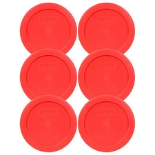 Pyrex 7200-PC 5" Storage Lid Cover 2 Cup Red Round 6 Pack for Glass Bowl New