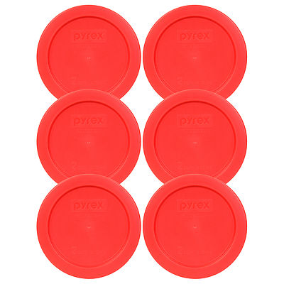 Pyrex 7200-PC 5'' Storage Lid Cover 2 Cup Red Round 6 Pack for Glass Bowl New