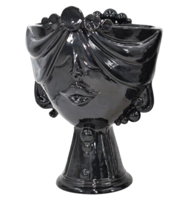 Vase Kelch Keramik Caltagirone Halbkopf von Maulbeere Damen Deko Tasse schwarz