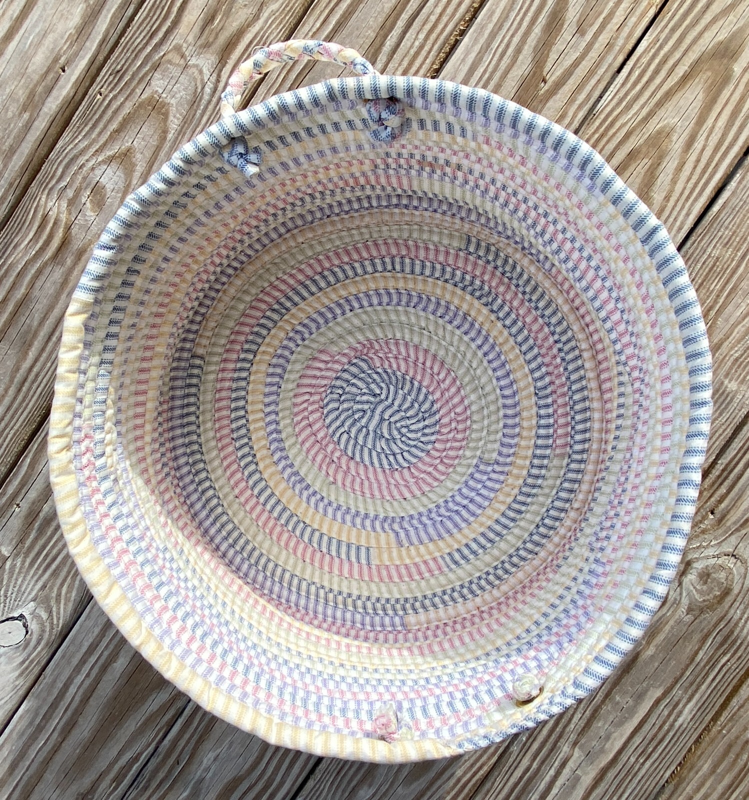 Fabric Storage Basket-Braided Ticking Stripe-pink/blue/grn/yel/purple-18" x 12"