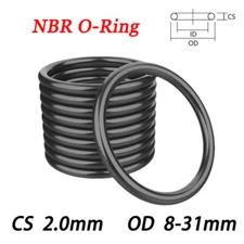O-Rings 2.0mm Cross Section NBR Nitrile Rubber Oil Resistant Seals 8mm-31mm OD