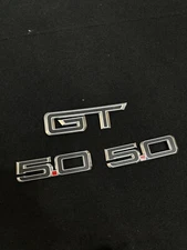 2024 Ford Mustang GT 5.0 OEM Silver Fender & Trunk Emblem SET