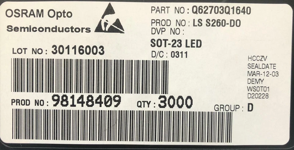 OSRAM OPTO LSS260-DO Single Color LED, Super Red, 2.9mm x 3000Pcs - Image 2 of 2