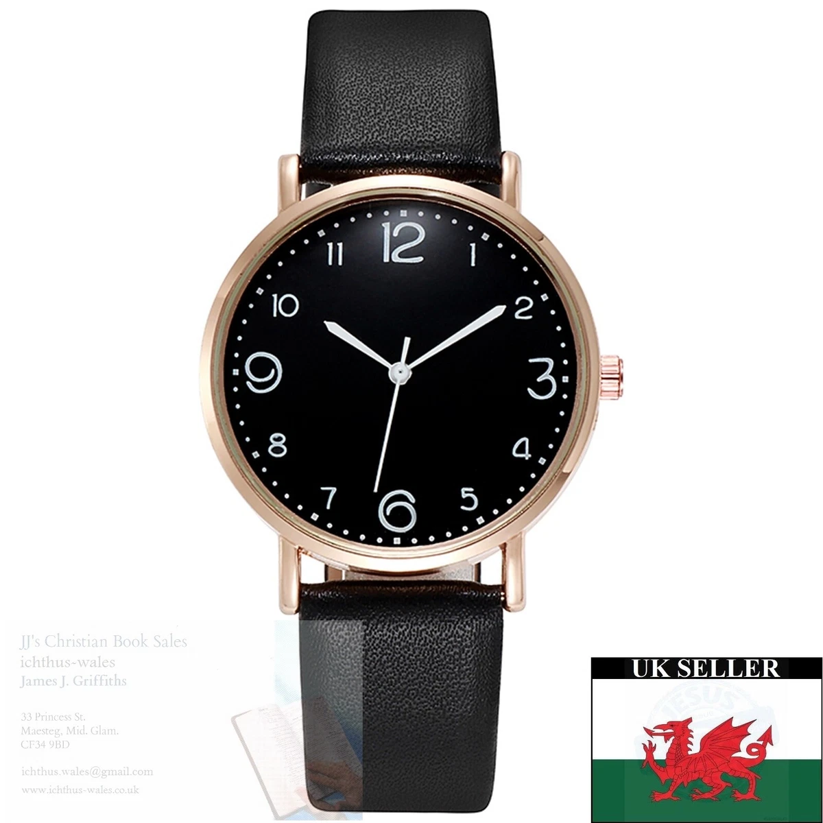 Black leather watch best sale with gold face