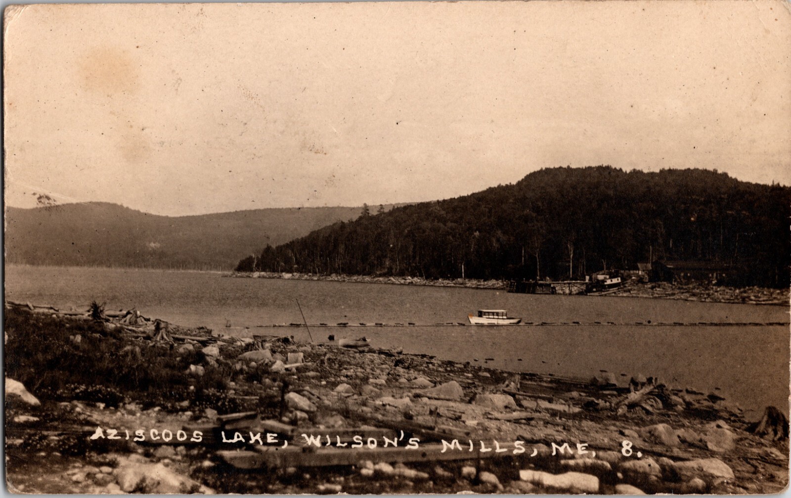 Antique RPPC Aziscoos Lake Wilson's Mills Maine Shoreline View Rangeley