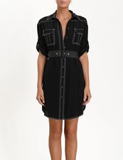 ZIMMERMANN Utility Silk Dress Size 1 AU10 US6  Black with White stitching detail