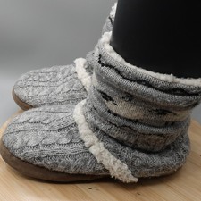 Muk Luks Womens Medium 7-8 Grey Cable Knit Sheep Slipper Boots Cozy Warm