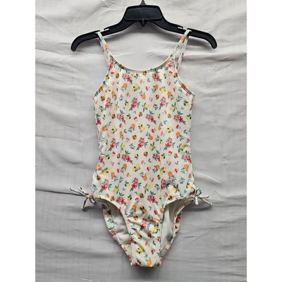 Art Class Girls Floral Fruit One Piece Swimsuit White Poly Blend Size XL 14