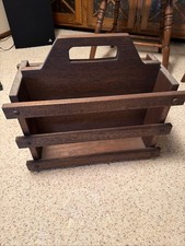 Vtg Solid Oak Wood Magazine Rack Book Holder Newspaper Retro MCM Record Holder