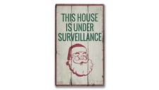 Santa Surveillance Rustic Distressed Sign, Personalized Wood Sign