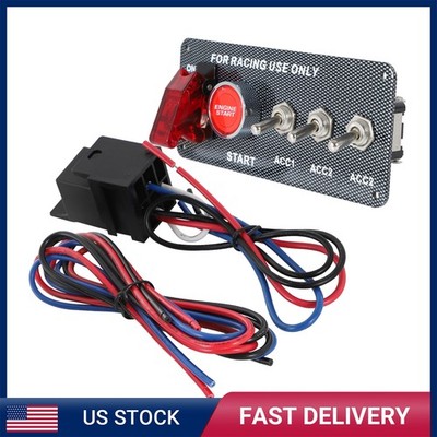 12V Carbon Ignition Switch Panel Engine Start Push Button LED Toggle Racing US