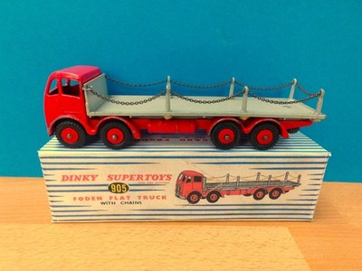 DINKY TOYS No. 905 RED AND GREY FODEN TRUCK WITH POSTS AND CHAINS IN REPRO BOX